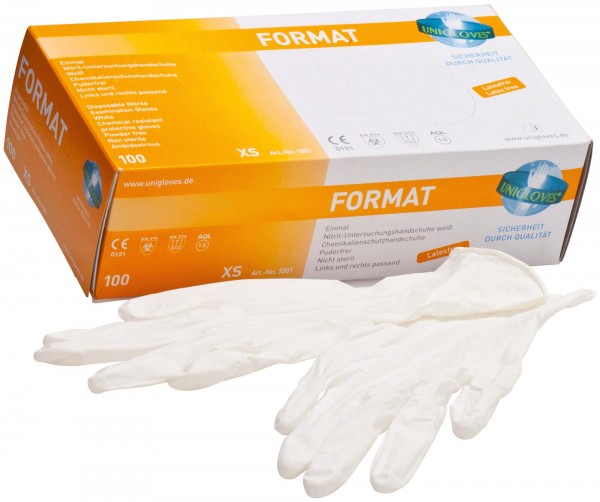FORMAT Nitrilhandschuhe weiß XS Pa 100
